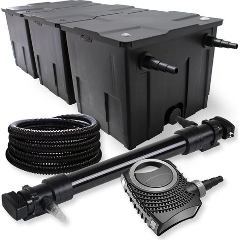 SunSun Komplettset: CBF-350C Teichfilter bis 90000 L Teichfilteranlage als Durchlauffilter, NEO10000 SuperECO Teichpumpe 10000l/h 80W, CUV-672 Teichklärer UVC Klärer mit 72W, 25m Teichschlauch 25 mm (1/5)