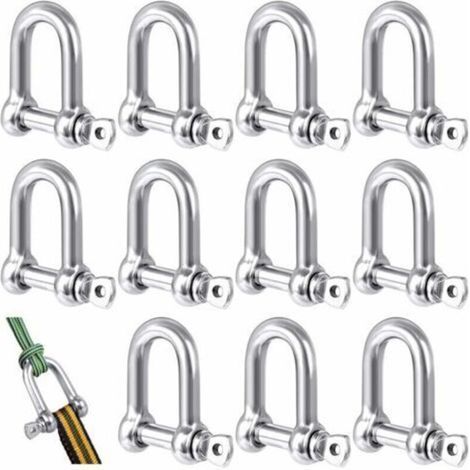 Lot de 12 manilles en D acier inoxydable 304 – Charge maximale 160 kg – Résistance à l'oxydation et à la corrosion – Pour alpinisme et nautisme (1/5)