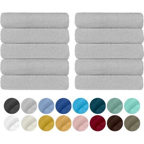 Set 10 Teli Asciugamani In Cotone Professionali 50 x 95 Cm Vari Colori Qualità Hotel 350Gr Salviette Tinta Unita Salvietta Spugna Albergo GrigioChiaro