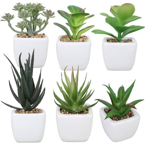 6 pièces en céramique carré plante succulente bonsaï décor à la maison Simulation plante succulente bonsaï ensemble (1/5)