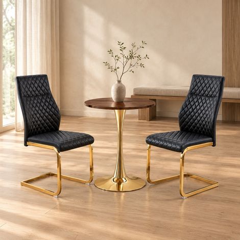 Conjunto de mesa redonda de comedor 60 cm con 2 sillas, negro y dorado DESVIAE (1/5)