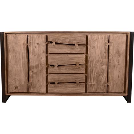 Buffet de Salon en Bois Teinté Verni et Métal Style Industriel Bord d'Arbre - PANGIVO (1/5)