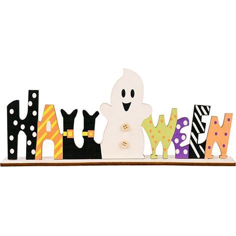 Décorations d'Halloween Décorations d'Halloween en bois Décorations de lettres Décorations imprimées créatives de bureau Décorations de fête, festivals, bars, maison, décorations de fête (1/5)