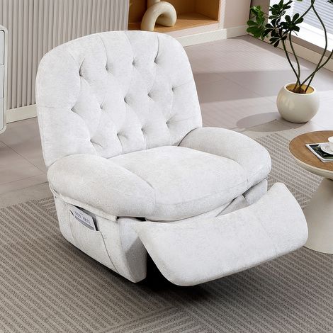 Fauteuil Relax Manuel DYHOME Inclinable Pivotant 360° Fauteuil à Bascule Repose-Pieds Réglable Velours Moelleux Blanc (1/5)