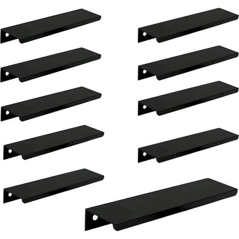 (10 Stück, schwarz) Unsichtbarer, langer Schranktürgriff, 150 mm lang, schwarzer Kantengriff, kein Bohren erforderlich