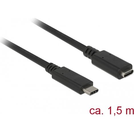 Cable Type-C Macho-Hembra 1.50 mts USB 3.1 G1-  3 A Negro