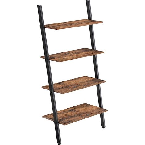 VASAGLE Étagère échelle de style industriel, Bibliothèque, Meuble de rangement à 4 niveaux, Étagère inclinée, pour Salon, Cuisine, Bureau, Armature en fer, Stable, brun noir rustique (1/5)