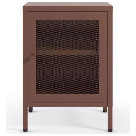 Mesita de noche para dormitorio Felix 1 puerta acabado en metal burdeos, 40cm(ancho) 60cm(alto) 35cm(fondo). (1/5)
