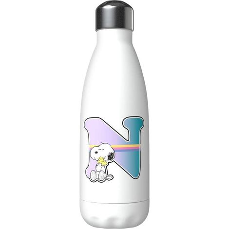 Snoopy - Bottiglia d'acqua in acciaio inox, chiusura ermetica, con motivo lettera N multicolore, 550 ml, colore: bianco, prodotto ufficiale (CyP Brands) (1/2)