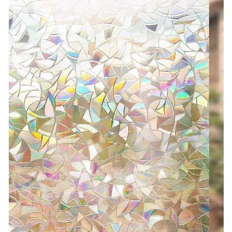 Gemusterte Fensterfolie, Regenbogeneffekt, Sonnenschutz und Sichtschutz, 44,5 x 200 cm, elektrostatische Dekorfolie, blickdichte 3D-Folie, Anti-Unsichtbarkeits-Dekoration für Schlafzimmer und Küche. (1/5)