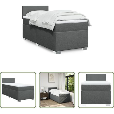 vidaXL Surmatelas - Sommier à lattes de lit avec matelas Gris foncé 90x200 cm Tissu (1/5)
