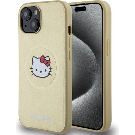 iPhone 15 Hülle Hello Kitty Hartschalen-Leder MagSafe Gold (1/5)