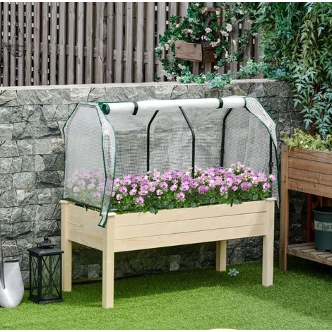Jardinière surélevée avec couverture enroulable 121 x 55 x 117 cm bois naturel HAVRYA (1/4)