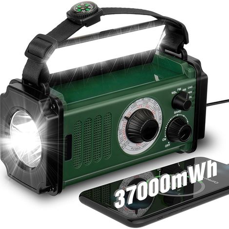 Radio D'Urgence - 10000 mAh - Lampe Torche Et Lecture - Sirène SOS - Recharge Solaire Manivelle USB-C Piles AAA - AM FM Courte Onde (1/5)