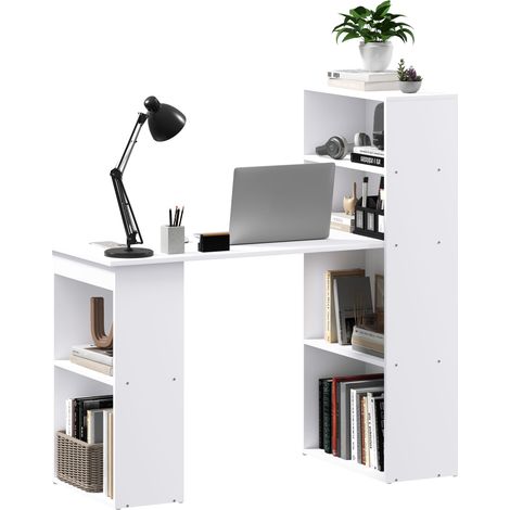 Table d'ordinateur avec 2 étagères, 5 étagères, blanc 120x55x120 cm