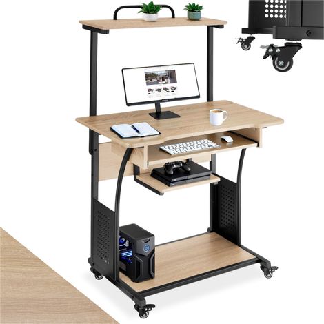 Bureau Style industriel 3 niveaux tablette et tiroir bois clair