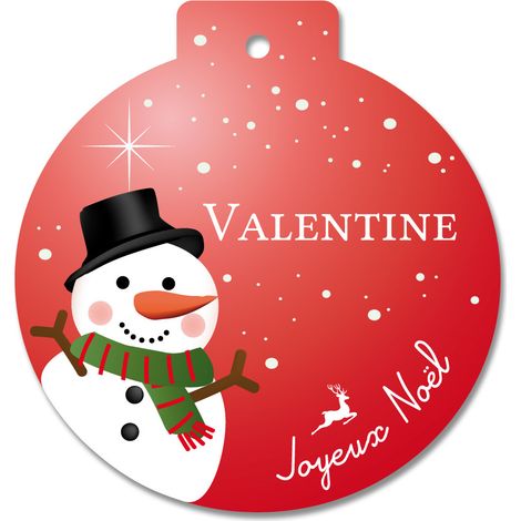 Boule de Noël Rouge en Plexiglas personnalisable – Motif Bonhomme de Neige – Décoration sapin à suspendre – Prénom gravé (1/5)