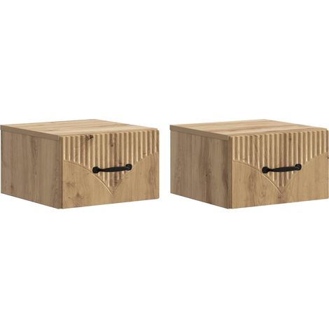 Mesita de Noche de Pared con cajón 2 pcs Roble Artesanal