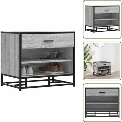 The Living Store Schuhbank Grau Sonoma 60x40x53,5 cm Holzwerkstoff und Metall - Holzschuhbank (1/5)