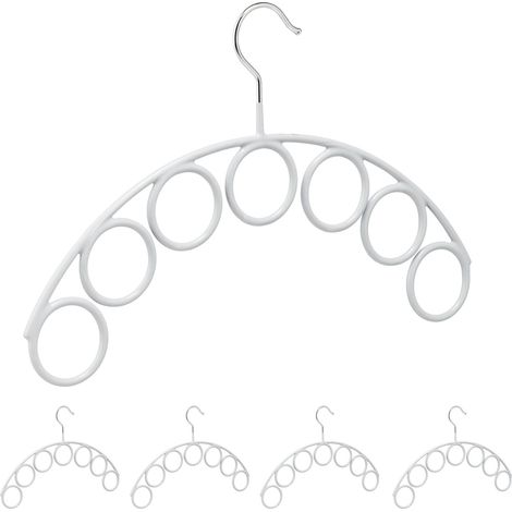 Relaxdays 5x Scarf Hanger, Rubber, 7 Rings, Scarves and Blankets, Non-slip, Metal, HxW 24.5x38cm, Ø 5cm, Light Grey