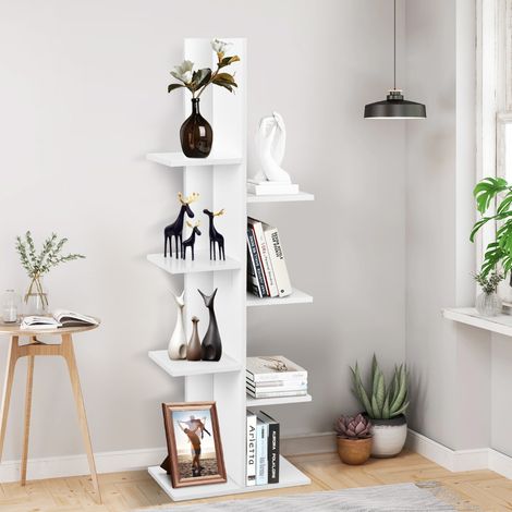 Bibliothèque à 8 Etagères Bibliothèque en Forme d’Arbre Autoportante Présentoir Multifonctionnel pour Livres et Plantes Blanc Maison Chic (1/4)