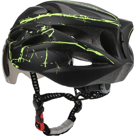 Casque de protection à fixation magnétique avec lunettes/lumière pour VTT et vélo de route (noir et vert) (1/5)