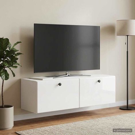 Wandmontierter TV-Schrank 98 x 31 x 30 cm Hochglanz Weiß (1/5)