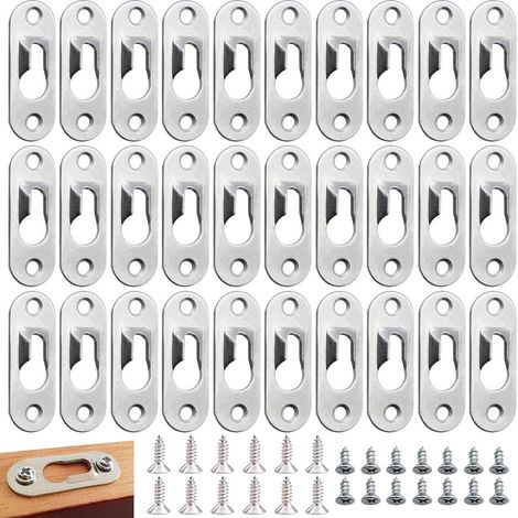 Cintres de Trou Serrure, 100 Pieces Cintres de Trou Serrure en Métal Peinture Attaches 45 x 16 mm avec 200 vis Suspension pour Accrocher Mur Intérieur Cabinet Miroirs et Cadres Photo. (1/5)