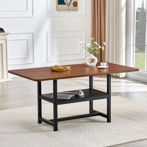 Table à manger 160/90/76 cm noyer et noir avec étagère de rangement (1/5)