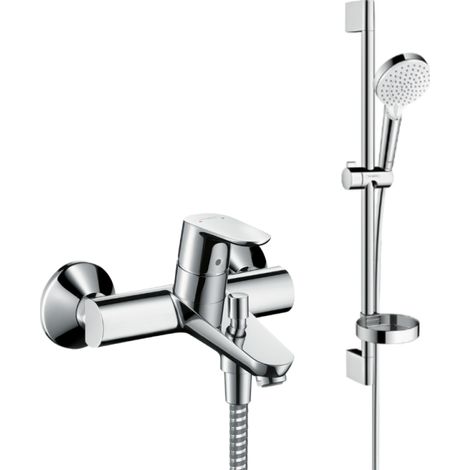 Pack mitigeur baignoire mécanique HANSGROHE Focus C2 chromé + Ensemble de douche Crometta 2 jets blanc/chromé