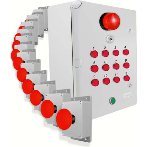 Système identification alerte sans-fil 300m - 12 boutons coup de poing / Sirène / Flash / LEDs / Bouton d'arrêt (DA600+) (1/5)