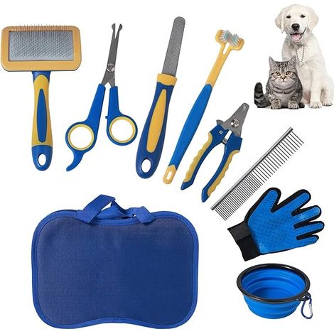 Pet Grooming Kit for Dogs Cats 8 in1 Brush Shedding & Deshedding Tools for Long and Short Haired Dogs and Cats, Dematting Comb Set (1/5)