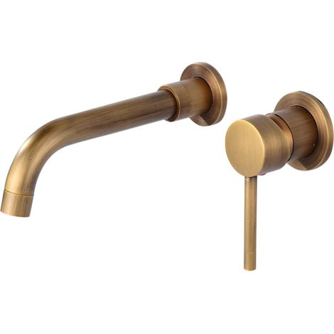 Grifo de baño mural, monomando, caño giratorio de 360 grados, control de agua fría y caliente (bronce) (1/4)