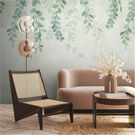 Sfondo fotografico Profhome 399071 Carta da parati TNT goffrata a caldo liscia con ornamenti floreali opaca verde azzurro bianco-crema 3,71 m x 2,8 m (1/4)