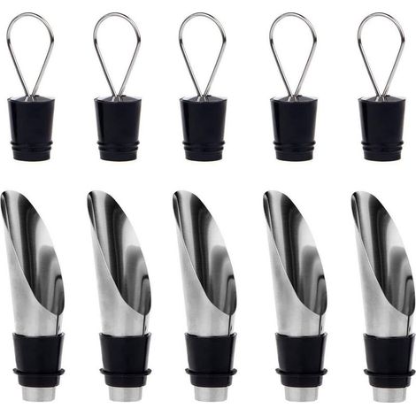 2-in-1 Edelstahlflaschen mit Ausgießer und Belüftungskanne mit Verschluss – Geschenkset Flasche und Weinbereiter (5er-Pack) (1/5)