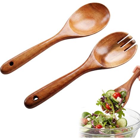 couverts à salade en bois d'olivier long manche - 26 cm Cuillères naturel Ustensiles de cuisine pour mélanger la les pâtes fruits (1/5)