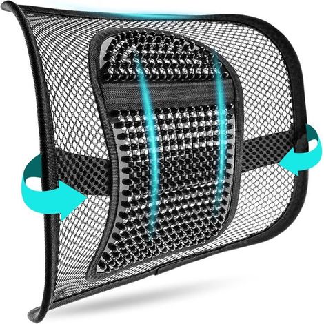 Ecleanfy - Coussin Soutien Lombaire Maille Respirante - Sangle Élastique de Fixation - Soulagement Douleurs Dos - Pour Chaise/Voiture/Bureau (1/5)