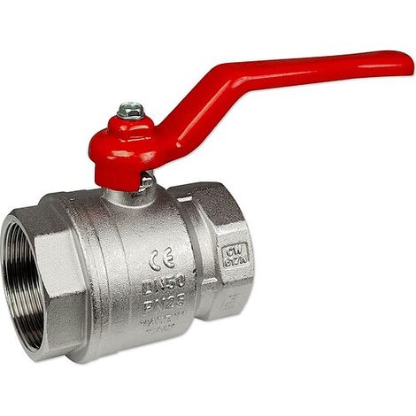 Kugelhahn 2'' IG x 2'' IG - DN 50 - Messing vernickelt - mit Hebelgriff rot (1/4)