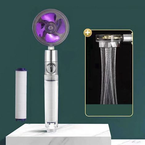 Pommeau de douche filtrante, pomme de douche violet + 4 cotons filtrants - rehausseur (1/5)
