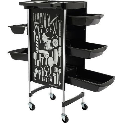 Chariot de coiffure, 6 niveaux, 5 tiroirs coulissants, noir (1/2)