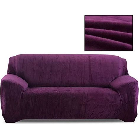 Housse de Canapé Extensible,1 Pièce Velours Revêtement de Canapé Élastique, 3Places Couvre pour Canapé Protege de Meubles-Violet (1/4)