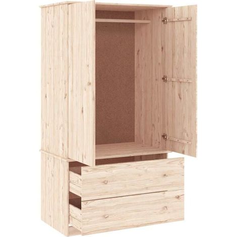Armoire en Bois Massif de Pin 90x55x170 cm, Placard de Rangement avec Étagères et Penderie, Meuble de Chambre Style Scandinave (1/5)