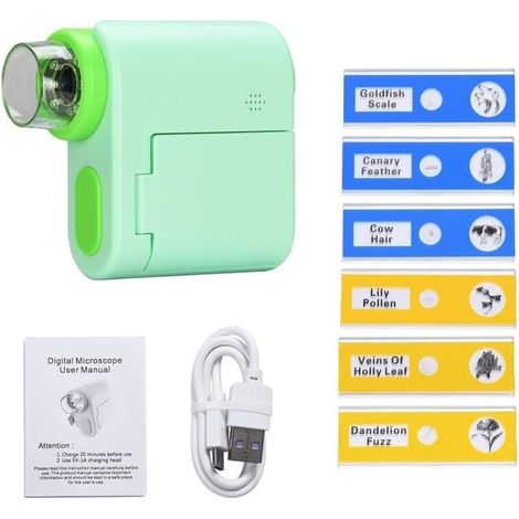 Microscope numérique portable avec écran haute définition, grossissement 1000x, facile à utiliser (vert) (1/4)