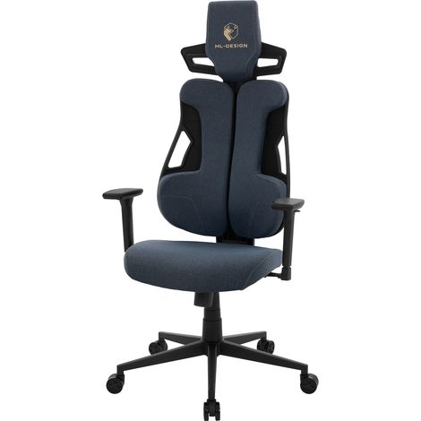 ML-Design Gaming Stuhl Stoff Blau, Ergonomischer Bürostuhl, 3D Armlehne, Kopfstütze, Lordosenstütze, Gaming Chair individuell einstellbar, Gamer Stuhl, Computerstuhl, Schreibtischstuhl für Home Office