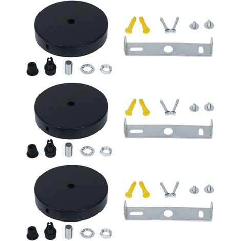 Lot de 3 Cache-Câbles, Métal Noir, Design Rond 100x2mm, Pour Plafonnier Lustre, Salon Cuisine Couloir (1/5)