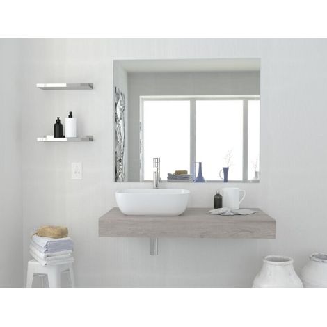 Badezimmerregal 80x10 cm Eiche hell mit Aufsatzwaschbecken - Girasole - 80 cm mit spiegel und LED Lampe - Accessorio: Standard - Misura: 80 cm