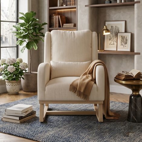 Creahappy Fauteuil Roulant Linge Beige - Coussin Lombaire - Poches Latérales Pratiques - Style Scandinave Élégan - Beige (1/5)