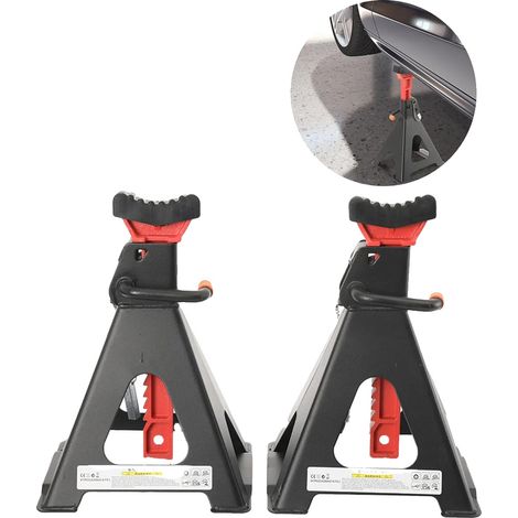 Supports de cric à essieu, capacité de charge de 6 tonnes, hauteur réglable de 390 à 585 mm, construction en acier au carbone, système de double verrouillage, pieds triangulaires (1/5)