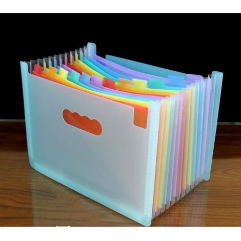 Trieur à Soufflets Classeur Rangement12Compartiments avec CouvercleA4Chemise Papier Administratif,Surface verte+couleur13 couches. (1/2)
