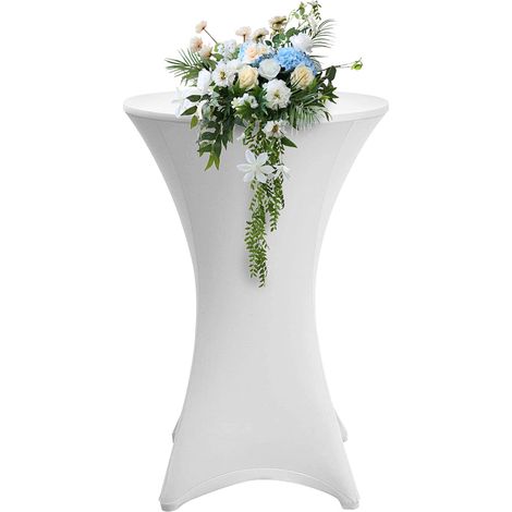 Jiubiaz Housse pour table haute Stretch blanche Ø 60×110 cm – Housse élastique pour table de bistrot pour événements et fêtes
